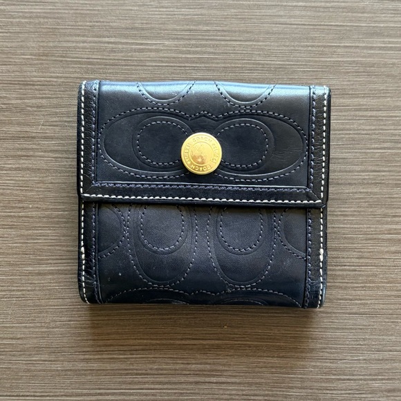 Coach Hampton Stitched Embossed TriFold Wallet Black Brass 2007 - Picture 2 of 14